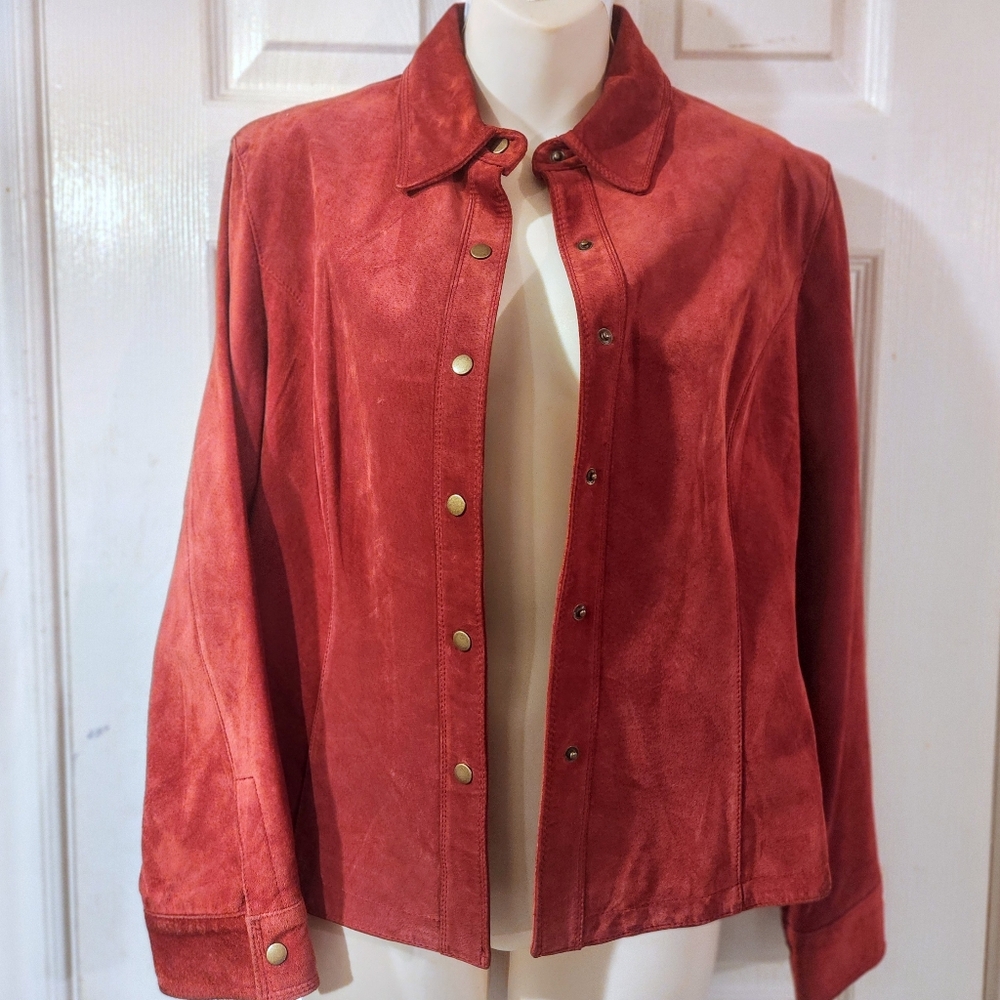 Contemporaine Suede Leather Jacket Blazer Medium Petite Rust/Red